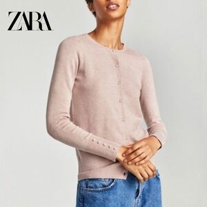 🟣 Sz M Zara Knit Pink Cardigan with Pearl Buttons